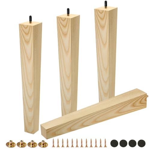FoDau770 Square Furniture Legs 16 Inch, Ash Wood Legs with 5/16"-18 Bolts - size: 16 Inch