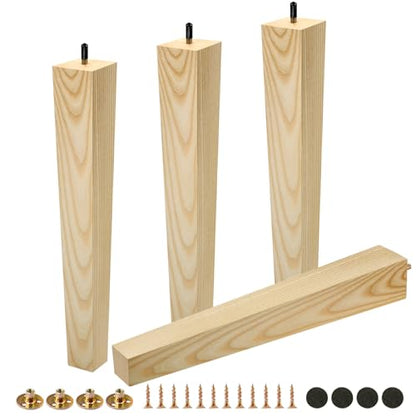 FoDau770 Square Furniture Legs 16 Inch, Ash Wood Legs with 5/16"-18 Bolts - size: 16 Inch