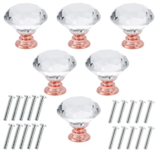 Akstore 6 Pcs Crystal Glass Cabinet Knobs 30mm Diamond Shape Drawer Kitchen Cabinets Dresser Cupboard Wardrobe Pulls Handles (30mm,6pcs, Clear-Champagne Gold) - color: Clear-Champagne, size: 30 mm