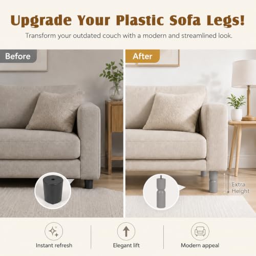 5.1 Inch wooden legs for furniture set of 4 Wood Furniture Legs Couch Feet Colorful Round Sofa Furniture Replacement Solid Wood Furniture Feet for Couch Bed Chair Cabinet Bookcase Dresser Ottoman - color: Grey