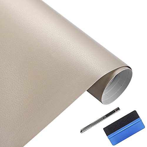 LZLRUN Beige Leather Texture PVC Car Vinyl Wrap Styling Sticker 1x5ft - color: Beige, size: 1ft x 5ft