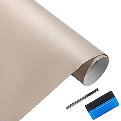 LZLRUN Beige Leather Texture PVC Car Vinyl Wrap Styling Sticker 1x5ft - color: Beige, size: 1ft x 5ft