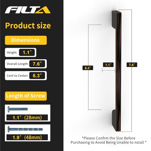 FILTA 10 Pack 7.5 Inch(192mm) Hole Centers Oil Rubbed Bronze Cabinet Pulls,Stylish Kitchen Cabinet Handles Zinc Alloy Cabinet Hardware for Cabinets Cupboard Handles Drawer Pulls - color: Oil Rubbed Bronze, size: 7.5" Hole Center, style: 10pack