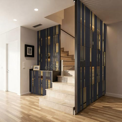 Geelin 4 Pack 3D Wall Panels Peel and Stick Fluted, Gray, Gold - color: Gray, Gold