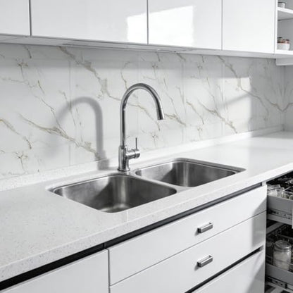 Peel and Stick Backsplash Tiles, 10pcs 12"x12" White Marble Wall Tiles - color: White, Grey and Gold
