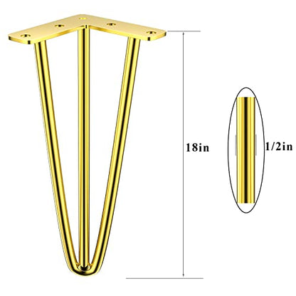 Osring 18 Inch Furniture Hairpin Legs Gold,1/2" Dia 3-Rods Metal Table Feet - color: Gold, size: 18 Inch