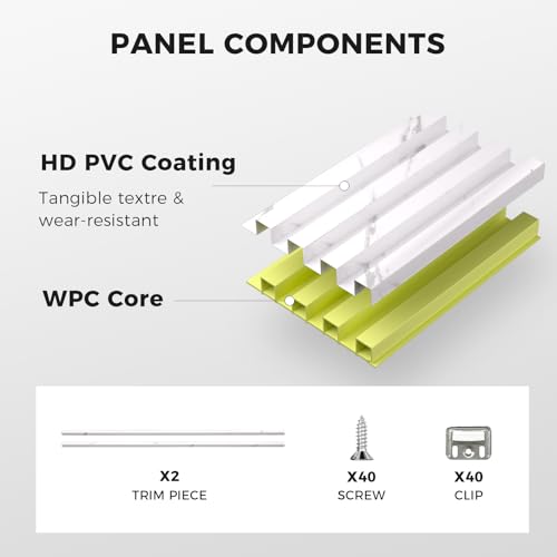 OUZUGIE WPC Acoustic Slat Wall Paneling, 8-Pack 114 x 6 Inches - color: White, size: (High)114“ x 6"