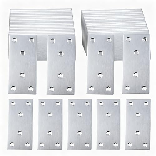 50PCS Flat Metal Brackets, 3.15" 304 Stainless Steel Mending Plates - size: 3.15X1.57X0.08IN