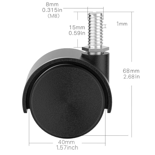 Swivel Caster Wheels, Black Nylon M8 Threaded Stem Caster Wheels, Heavy Duty Swivel Stem Casters Wheels Replacement for Furniture, Table, Cabinet, Shelf (1.5 Inch Stem Casters) - style: 1.5 Inch Stem Casters