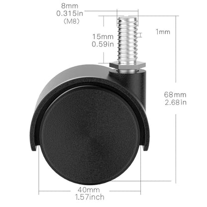 Swivel Caster Wheels, Black Nylon M8 Threaded Stem Caster Wheels, Heavy Duty Swivel Stem Casters Wheels Replacement for Furniture, Table, Cabinet, Shelf (1.5 Inch Stem Casters) - style: 1.5 Inch Stem Casters