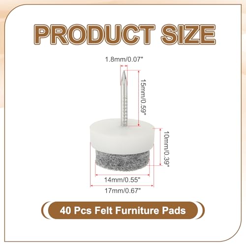 PATIKIL 17 mm Nail-on Felt Pads 40Pcs Round Felt Furniture Sliders White - color: White, size: 17 mm