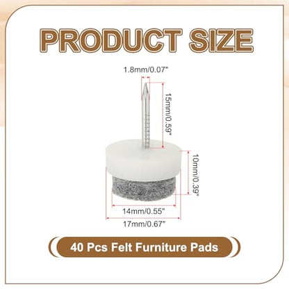 PATIKIL 17 mm Nail-on Felt Pads 40Pcs Round Felt Furniture Sliders White - color: White, size: 17 mm