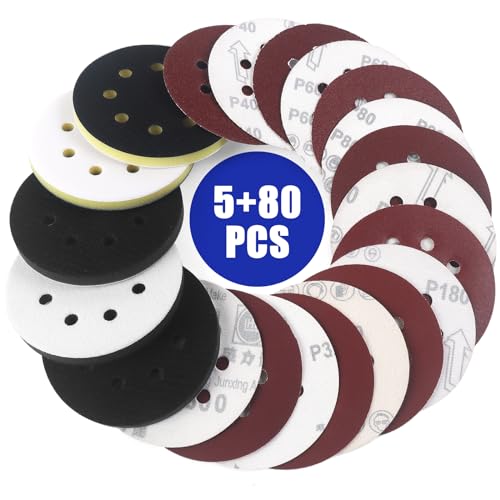 Elechiakan 85PCS 5 Inch Orbital Sanding Disc and Interface Backing Foam Pad - style: 85 Pack