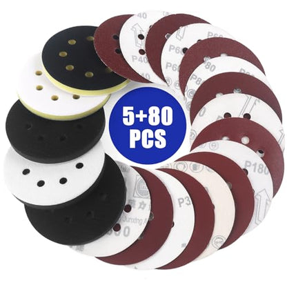 Elechiakan 85PCS 5 Inch Orbital Sanding Disc and Interface Backing Foam Pad - style: 85 Pack