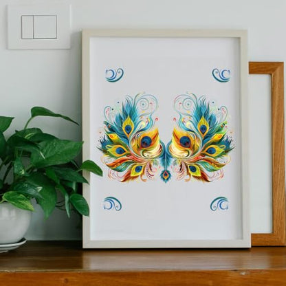 Peacoblue Peacock Feathers Rub On Transfers for Furniture Craft 6"x12" - style: Vintage Peacock Feathers