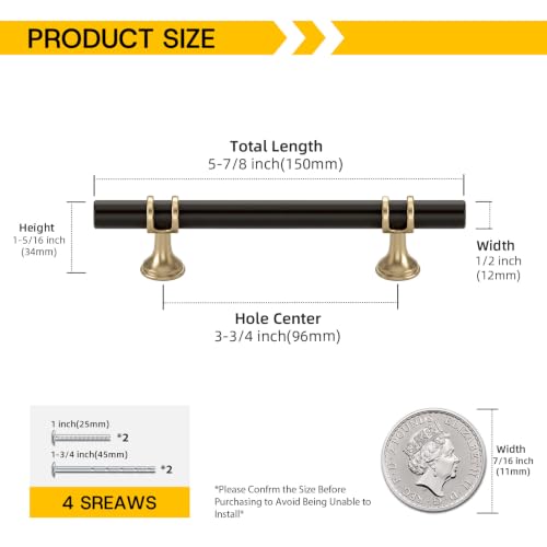 Rergy 10 Pack 3-3/4 Inch Hole Center Black & Champagne Gold Cabinet Pulls - color: Black&Champagne Bronze, size: 3-3/4in Hole Center(96mm)