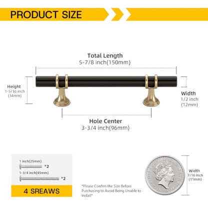 Rergy 10 Pack 3-3/4 Inch Hole Center Black & Champagne Gold Cabinet Pulls - color: Black&Champagne Bronze, size: 3-3/4in Hole Center(96mm)