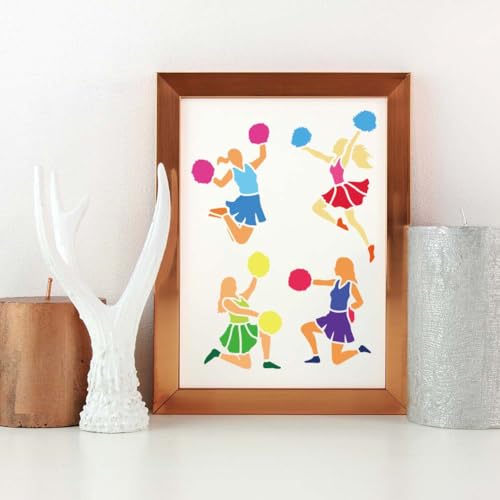 FINGERINSPIRE Cheerleader Silhouette Painting Stencil with 1 Pc Plastic Paint Brush 8.3x11.7 inch Reusable Cheerleading Drawing Template Cheer Stencil for Painting on Wood Wall Fabric Furniture - color: Cheerleader Silhouette