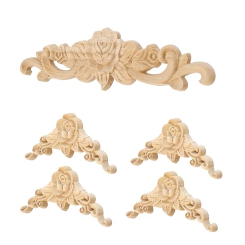 Antrader Unpainted Long Wood Carved Appliques Onlays with Cornered Decals - style: Style 2 with Cornered Decals