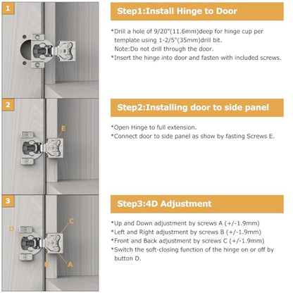 Furniware 50 Pieces 3/4" Overlay Concealed Face Frame Hinges - color: 50 Pieces, size: 3/4 Inch