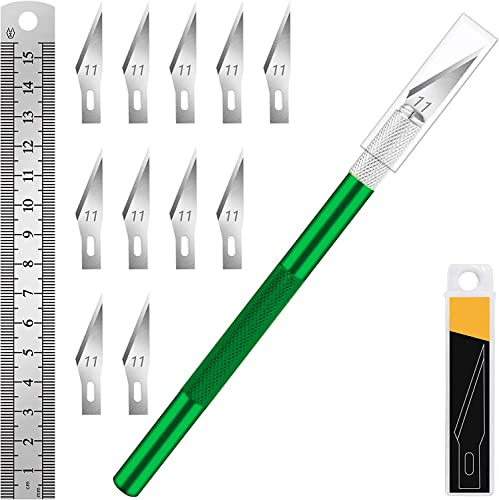 DIYSELF Craft Knife with 10 Extra #11 Blades, Precision Hobby Knife Set with Steel Ruler, Exacto Knife for Crafting, Polymer Clay, Pottery, Paper, Vinyl, Stencil & Model Making (Green) - color: Green-10pcs