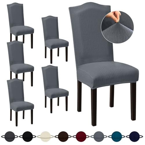 Sufdari Dining Room Chair Covers Set - 6 Non-Slip Spandex Slipcovers for Dining Chairs, Gray - Stretchable - Hotel Size (Large) - color: .Gray, size: L-6 PC