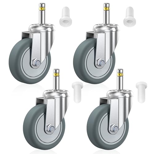 HOLKIE Stem Caster Wheels 3 inch Casters Set of 4, 7/16-Inch Stem Diameter Swivel Castors Heavy Duty TPR Rubber Replacement Castor for Cart, Stool, Mop Bucket, Grill, Shop Vac - style: 3 inch-165LBS( No Brake)