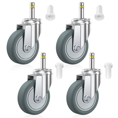 HOLKIE Stem Caster Wheels 3 inch Casters Set of 4, 7/16-Inch Stem Diameter Swivel Castors Heavy Duty TPR Rubber Replacement Castor for Cart, Stool, Mop Bucket, Grill, Shop Vac - style: 3 inch-165LBS( No Brake)