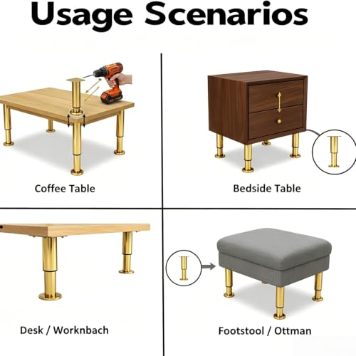4Pcs Adjustable Gold Metal Furniture Legs 4.7-7.08 Inch Cabinet Desk Sofa - color: Gold, size: 4.7"-7.08"-Set of 4