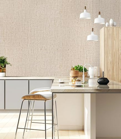 Beige Grasscloth Peel and Stick Wallpaper Textured 15.7in x 118.1in - color: Beige, size: 15.7" x 118.1"