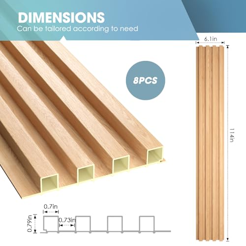 OUZUGIE WPC Acoustic Slat Wall Paneling, 8-Pack 114 x 6 Inches - color: Oak, size: (High)114“ x 6"
