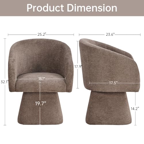 VKNOW Upholstered Swivel Dining Chairs Set of 4 with Barrel Back and Arm - color: Dark Brown