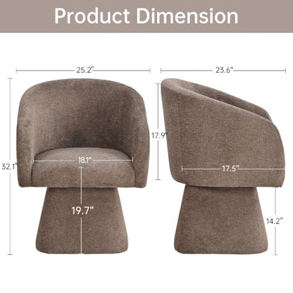 VKNOW Upholstered Swivel Dining Chairs Set of 4 with Barrel Back and Arm - color: Dark Brown