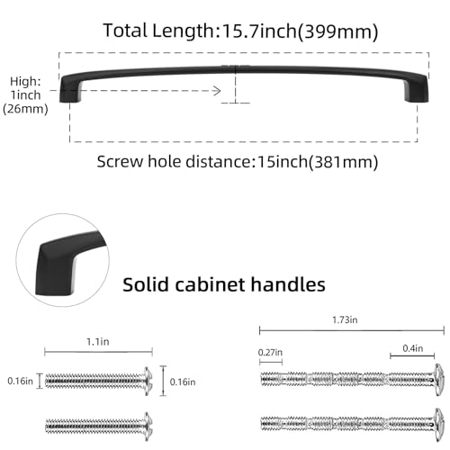 10 Pack 15 Inch Matte Black Kitchen Cabinet Handles - color: Matte Black, size: 15" Hole Center（381mm）