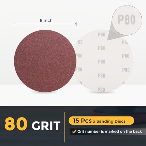 HARFINGTON 15 Pcs 8 Inch Sanding Discs 80 Grit Red Aluminum Oxide - size: 8 Inch(80 Grit)
