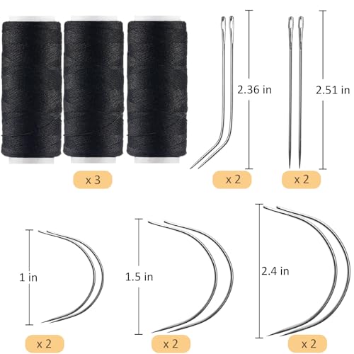 VCAY Hair Extension Sewing Kit,3 Rolls Weaving Thread,10 Curved Needles - color: Threads