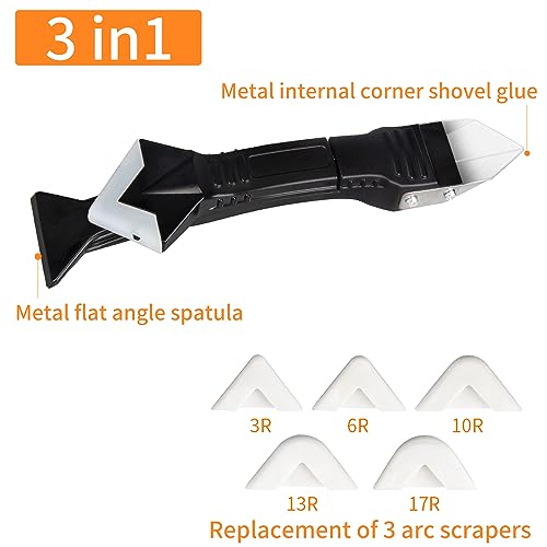 Silicone Caulking Tool Kit, 3 in 1 Caulk Remover Tool and Sealant Scraper with 5 Smoothing Pads, Caulk Finishing Tool for Bathroom, Kitchen, Window, Sink and Tile Seams(2 sets)