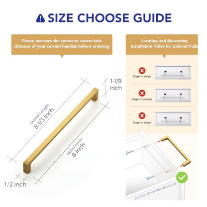 Ravinte Brushed Brass Solid Pulls Cabinet Handles 8 Inch 5 Pack - size: 8 Inch Hole Center