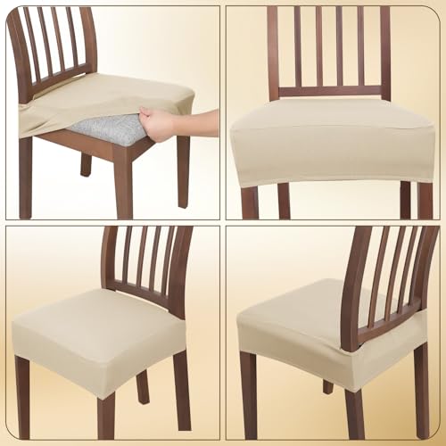 JQinHome Waterproof Dining Chair Seat Covers Set of 4 | Soft Removable Washable Chair Covers for Dining Room,Rear Gap Hook-and-Loop| Elastic Non-Slip, Full Rear Coverage | Beige - color: Beige, size: 4PC