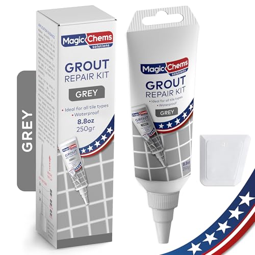 Magic Chems Grout Repair Kit, Grey, Fast Drying Sealer, Tile Filler, 8.8 oz - color: Grey, size: 1 Pack