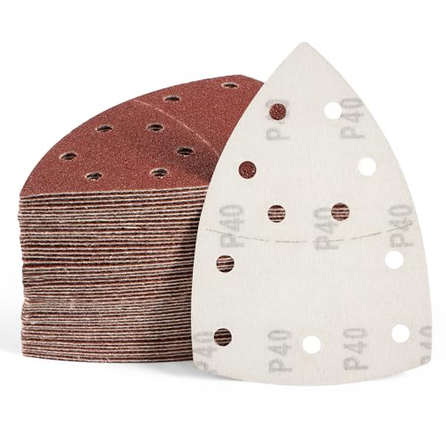 S SATC 50 PCS Mouse Sander Sandpaper 11 Holes 40 Grit Detail Sander Sandpaper Palm Sander Paper Hook and Loop Sander Pads Triangular Sanding Sheets - style: 50PCS 11 Hole 40 Grit