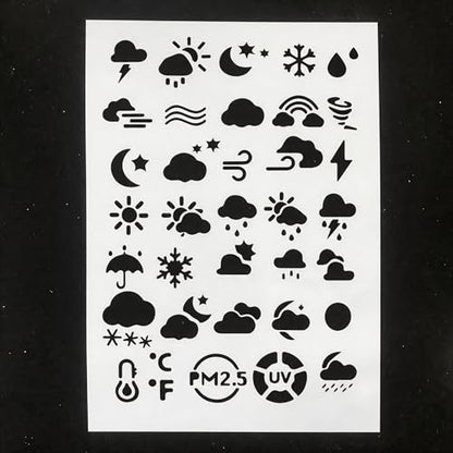 TIAMECH A4 Reusable Weather Icons Stencil for Painting - color: Weather Icons