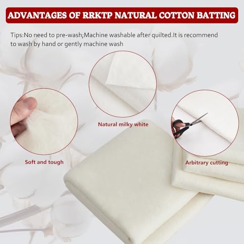 RRKTP Cotton Batting for Quilting，200 g/m² Lightweight Quilt Batting Twin Size，Natural All Season Comfort Cotton Stuffing, Sewing Handmade & DIY Crafts 72"×96" - size: 72×96
