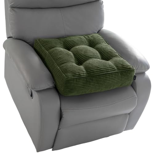 HIGOGOGO Tufted Corduroy Recliner Seat Cushion for Elderly, High Density Foam Large Square Seat Cushion for Recliner Chair, Floor Pillow, Office Chair, Car, No Pressure on Thighs, 20x20x4 - color: Dark Green, size: 20x20x4