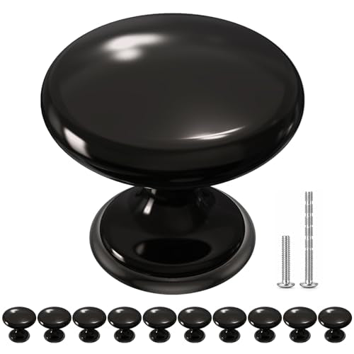 POZEAN Cabinet Knobs Brushed Nickel 10 Pack Cabinet Handles Drawer Knobs Solid Knobs Black with Screws for Dresser Drawer Cabinet Cupboard - Modern Kitchen, Bedroom and Bathroom Hardware,Black - color: Black, size: 10 Pack