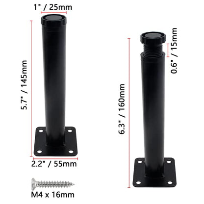 Bivethoi 4 PCS Black Adjustable Furniture Legs, 5.7 Inch / 145mm - size: 5.7 Inch / 145mm
