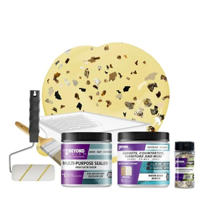 Beyond Paint Oxford Bronze Flecks Countertop Makeover Kit with Paint, Sealer, Flecks, and Tools for Countertops, Buttercream - color: Buttercream