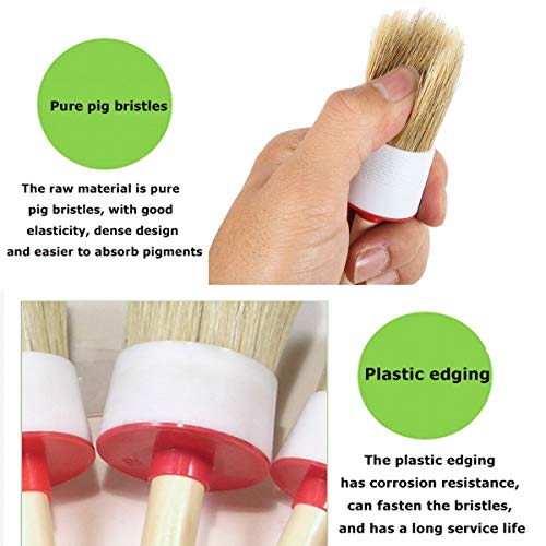 Natural Bristle Chalk Paint Wax Brush Wood Handle Round Paint Brushes for Paint Oil Watercolor Paints Waxing Brushes,Furniture, DIY Art Crafts(7PACK)