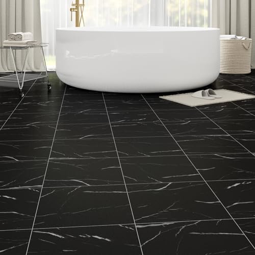 20-Pack Peel and Stick Floor Tiles Vinyl Floor 12 x 12 inch Black Vein Marble - color: Black Marble