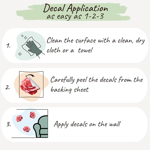 Watercolor Roses Wall Decals, 24 Large Easy Peel & Stick Roses Stickers, Premium Removable and Repositionable Floral Wall Art Fabric Stickers (White) - color: White